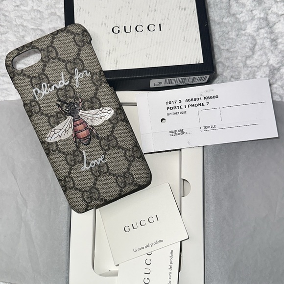Gucci Beige GG Supreme Canvas Blind For Love iPhone 7 Case New with box - Picture 3 of 6